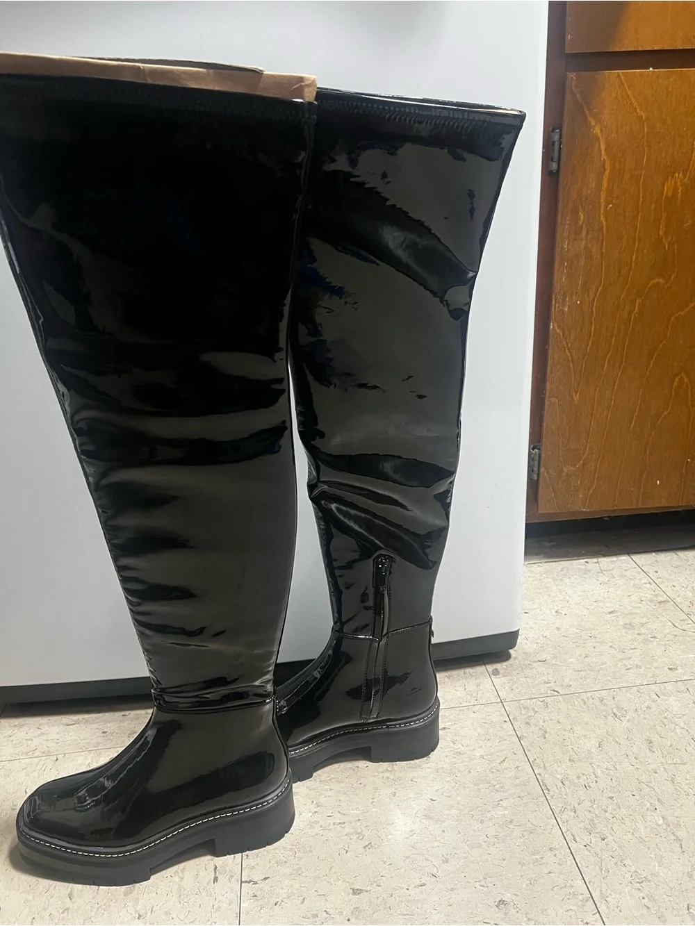 Sam Edelman Lydia  black patent leather Over the kneeling sole boot Sz 6.5